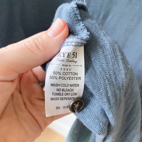 RYE 51 TEXTILE DISTILLERY Men's Blue Burnout Chest Pocket Small Batch Polo sz L - Picture 6 of 6